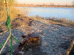 Grande Fiume, la piena del Po abbatte la statua del Cristo