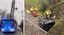 Auto precipita dal cavalcavia ferroviario, due feriti gravi