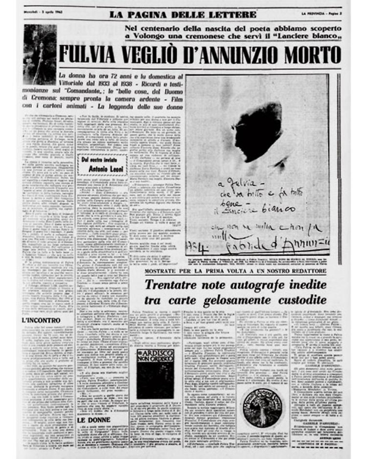 Una cremonese servì Gabriele D'Annunzio 