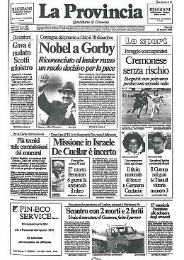 Il leader dell'Unione Sovietica, Michail Gorbačëv, riceve il Premio Nobel per la pace