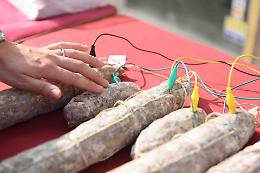 Festa del salame, il suono dell'insaccato con una pianola fatta di salami
