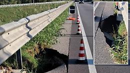 Cede la banchina sul sovrappasso di via Postumia: area transennata