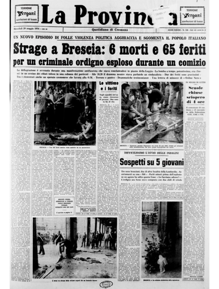 Strage in piazza della Loggia a Brescia: 6 morti e 65 feriti