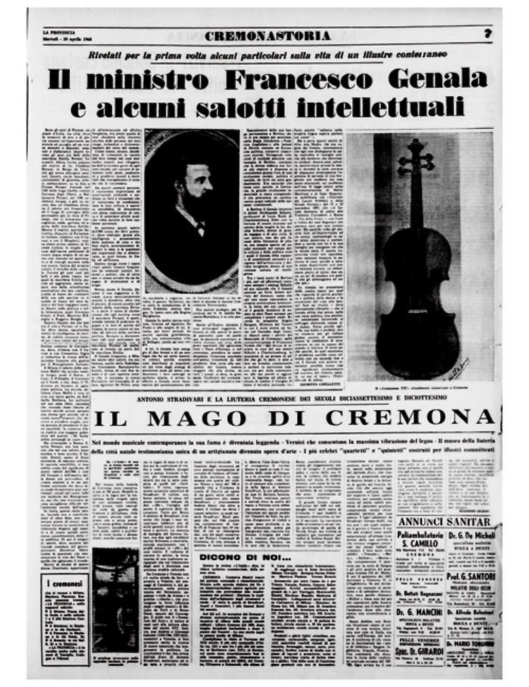 Due illustri cremonesi: il ministro Genala e il liutaio Stradivari