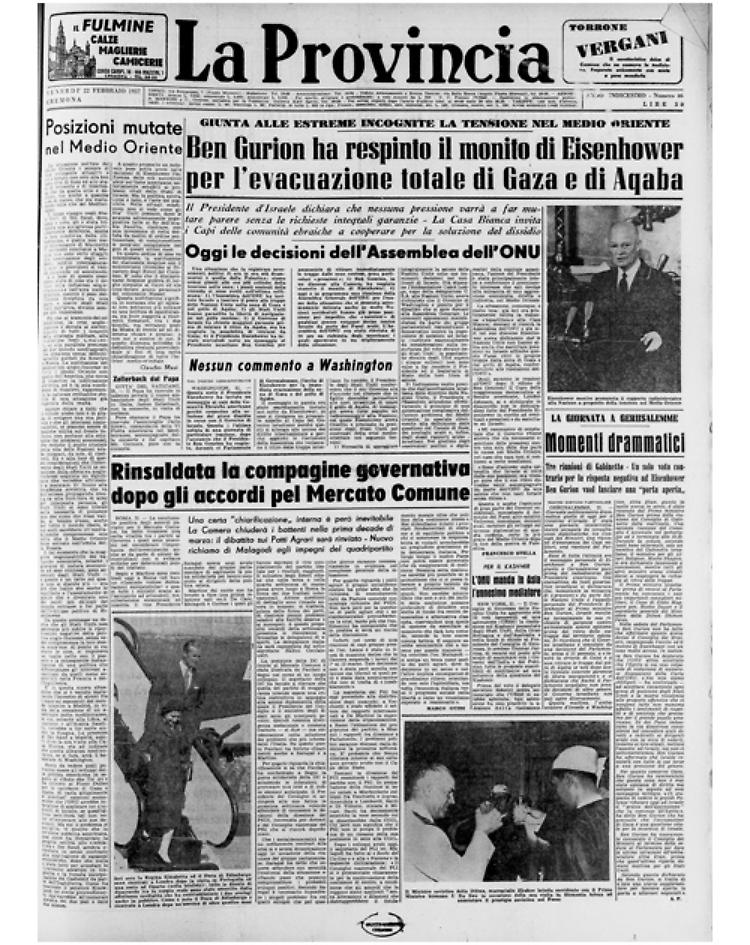 Ben Gurion ha respinto il monito di Eisenhower per l'evacuazione totale di Gaza e di  Aqaba
