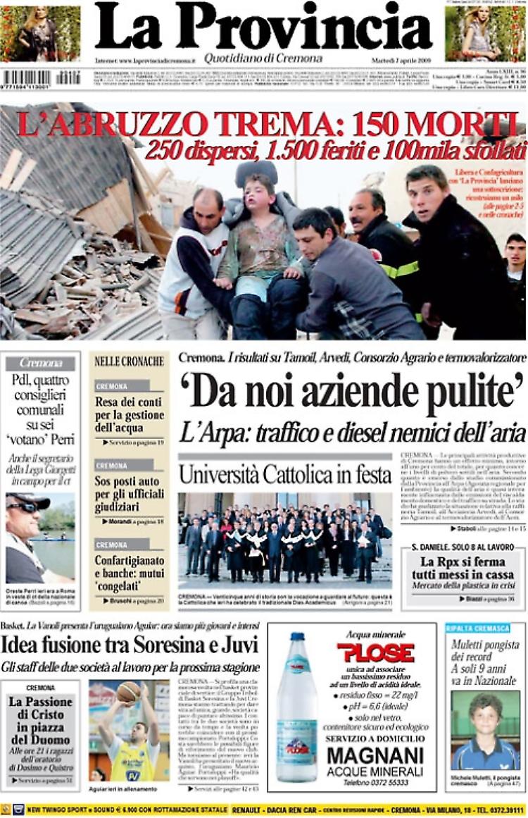 Violento terremoto in Abruzzo: 150 morti, 250 dispersi, 1.500 feriti e 100mila sfollati