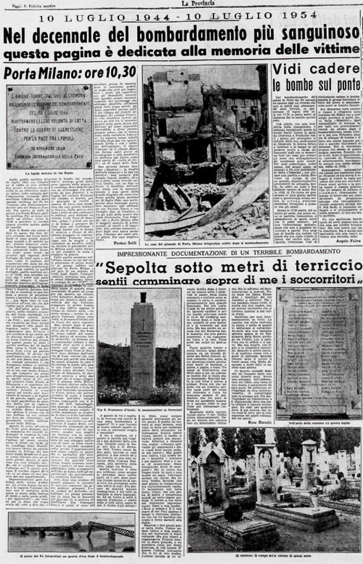 Le vittime del bombardamento su Cremona ricordano i tragici momenti avvenuti nel 1944