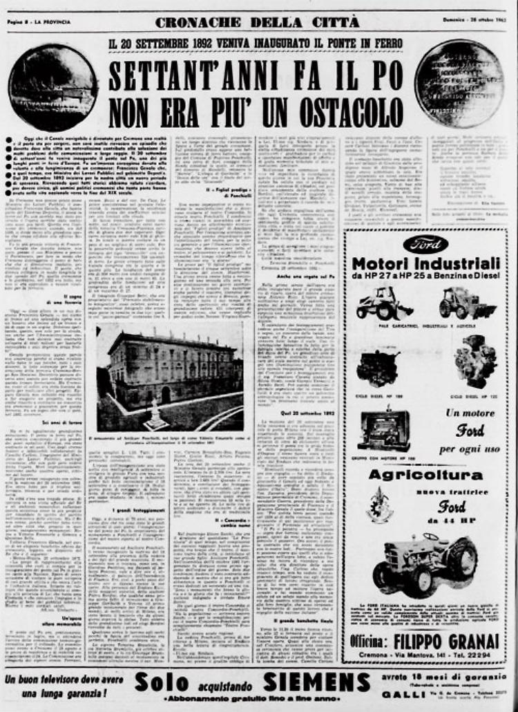 Il ponte in ferro sul Po inaugurato nel 1892