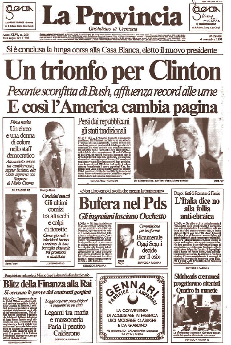 Il democratico Bill Clinton vince la corsa alla Casa Bianca