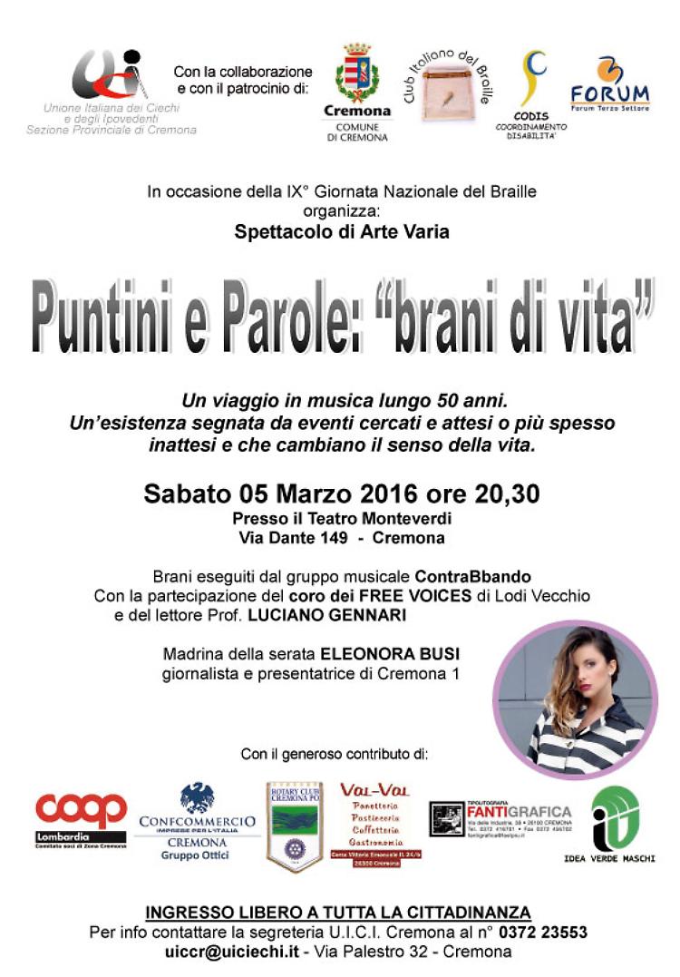Puntini e Parole: "brani di vita", viaggio in musica sabato 5 al Teatro Monteverdi