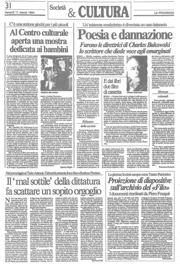Termina a 74 anni l'esistenza maledetta del poeta e scrittore Charles  Bukowski