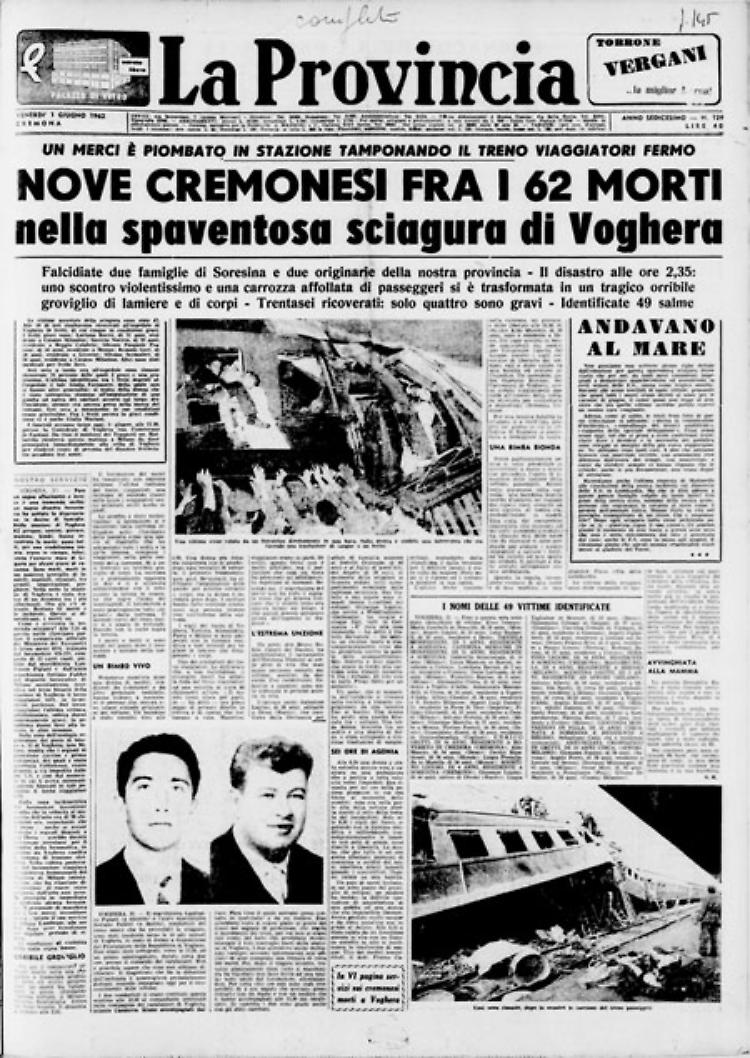 Nove cremonesi fra i 62 morti della spaventosa sciagura di Voghera