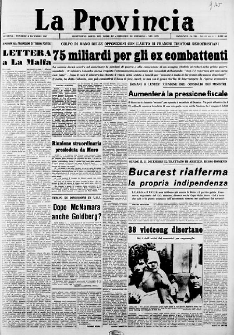 *75 miliardi per gli ex combattenti - *38 Vietcong disertano - * Bucarest riafferma la propria indipendenza