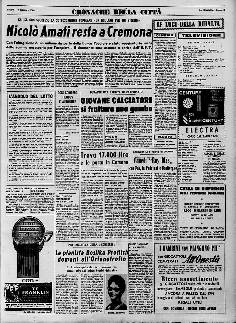 Nicolò Amati resta a CremonaTrova 17.000 lire e le porta in Comune