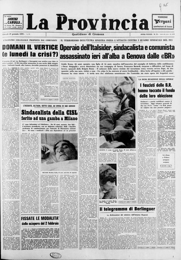 Operaio dell'ltalsider, sindacalista e comunista assassinato a Genova dalle «BR»