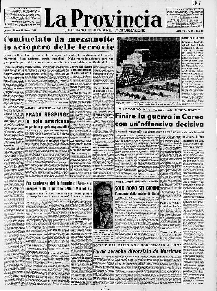 Solo dopo sei giorni l'annuncio della morte di Stalin