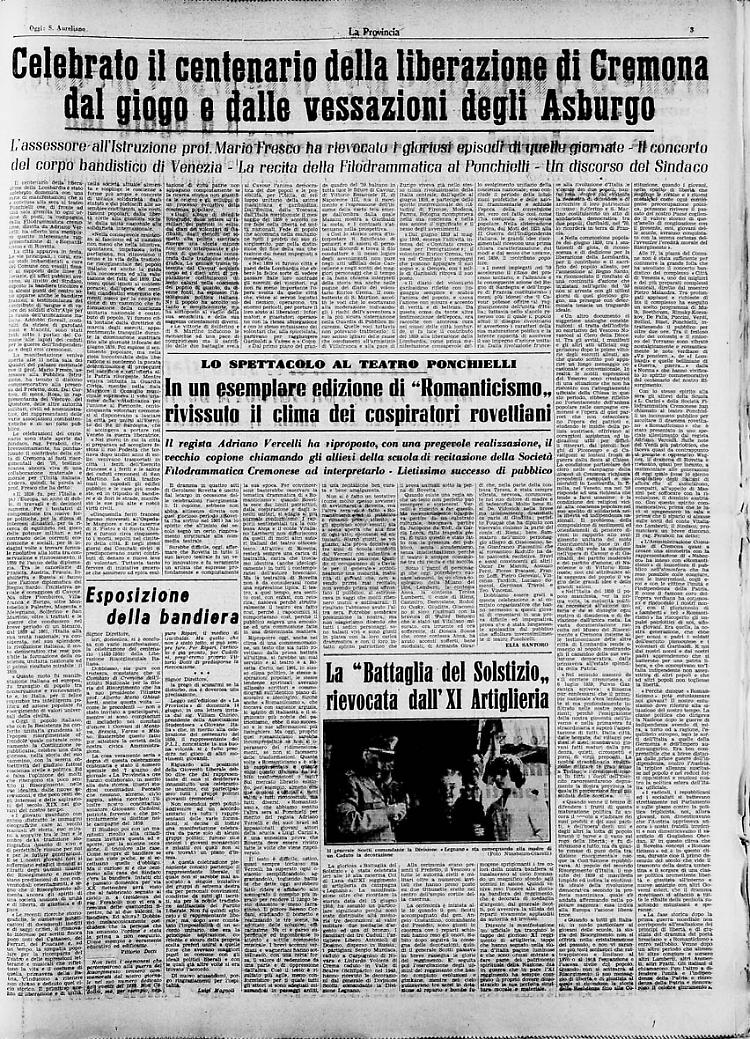 Centenario della liberazione di Cremona dal giogo e dalle vessazioni degli Asburgo