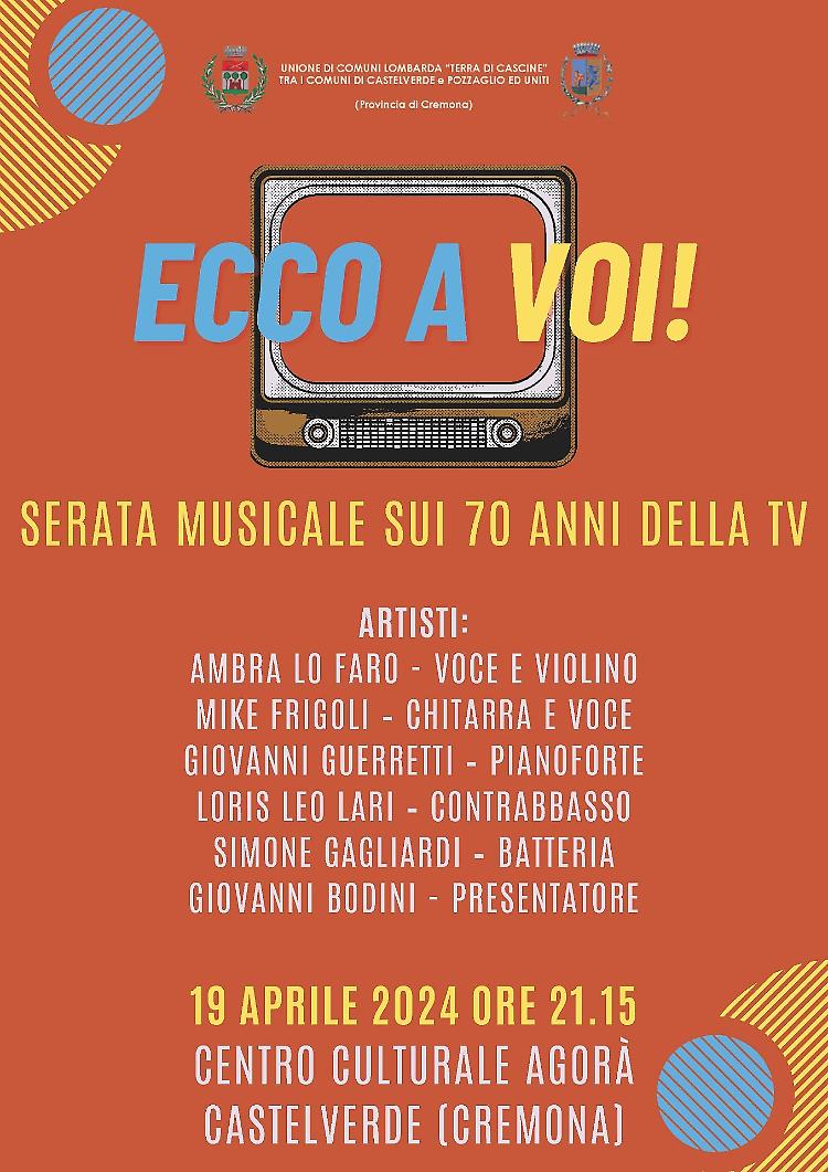 "Ecco a voi" Serata musicale sui 70 anni della TV