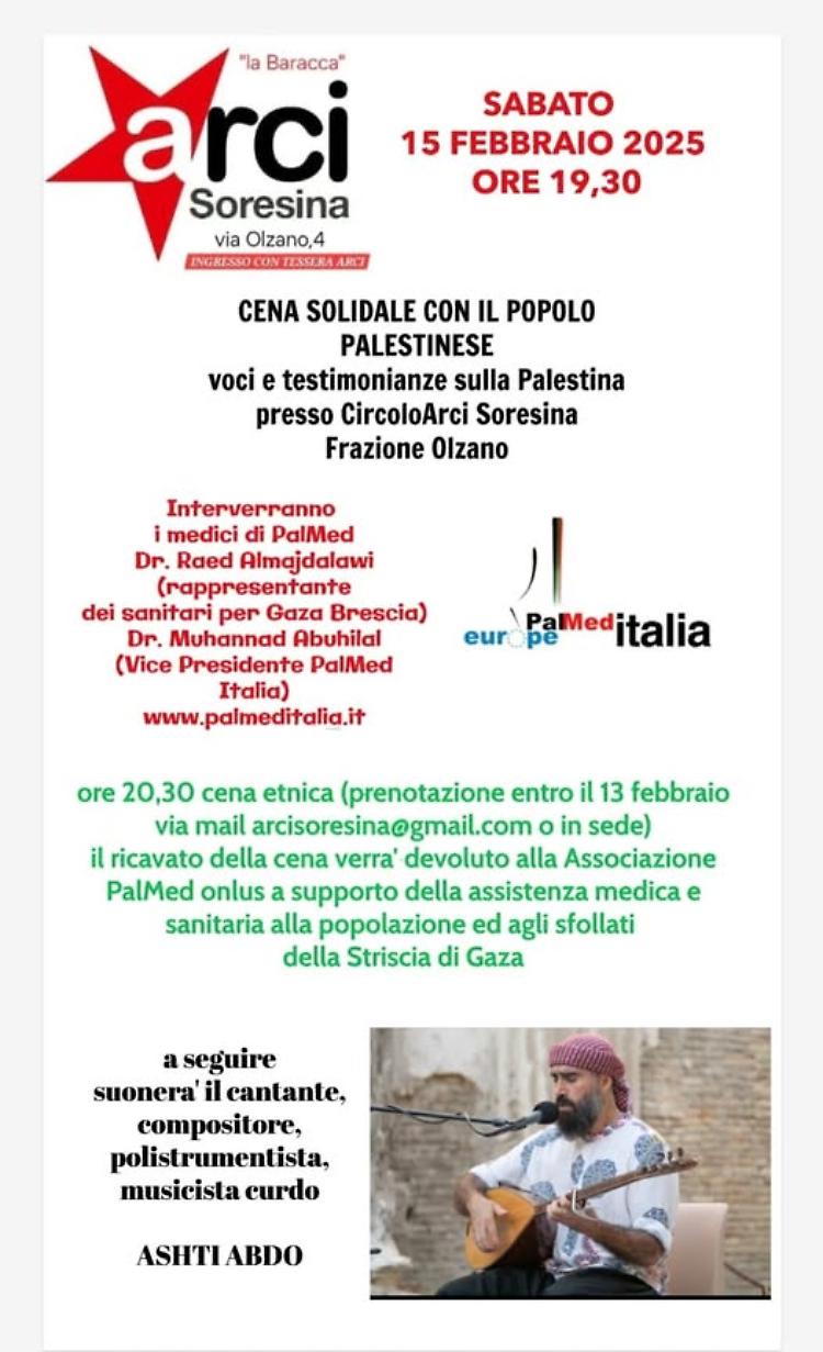 Cena solidale per la Palestina, voci e testimonianze