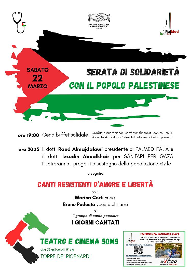 Serata di solidarietà con il popolo palestinese: incontri e musica