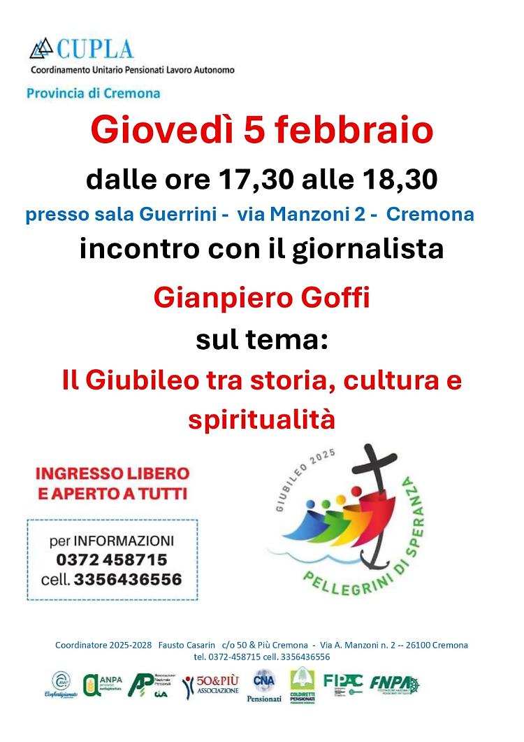 "Giubileo tra storia, cultura e spiritualit&agrave;" con Gianpiero Goffi